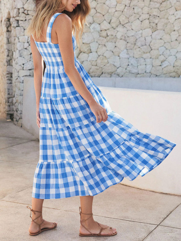 Women's Casual Plaid Swing Sling Dress