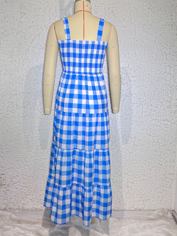 Women's Casual Plaid Swing Sling Dress