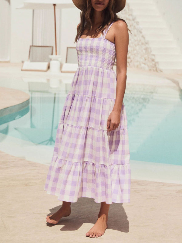 Women's Casual Plaid Swing Sling Dress