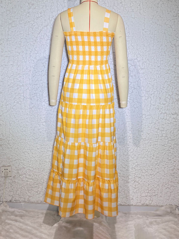 Women's Casual Plaid Swing Sling Dress