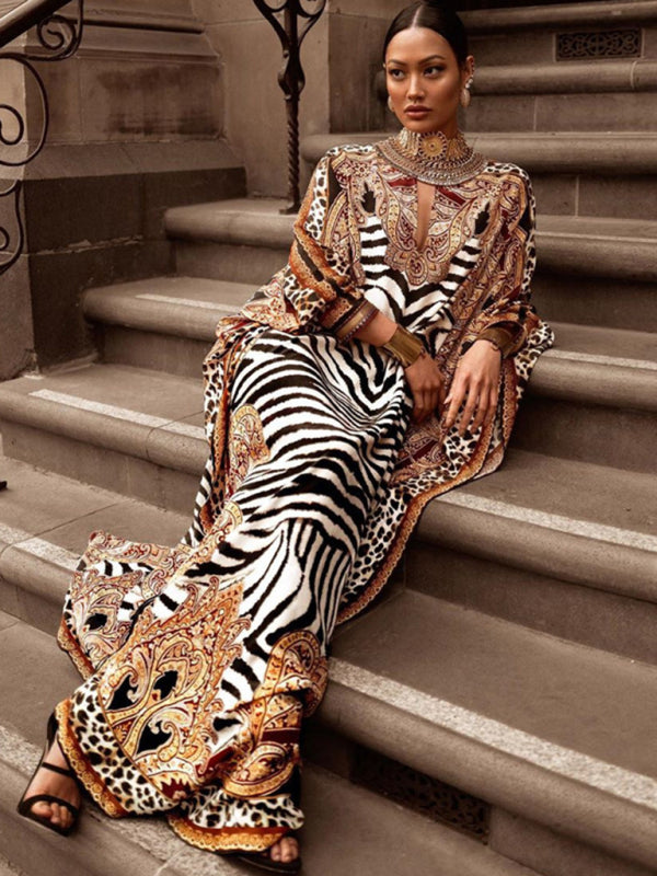 New women's leopard print skirt loose robe dress