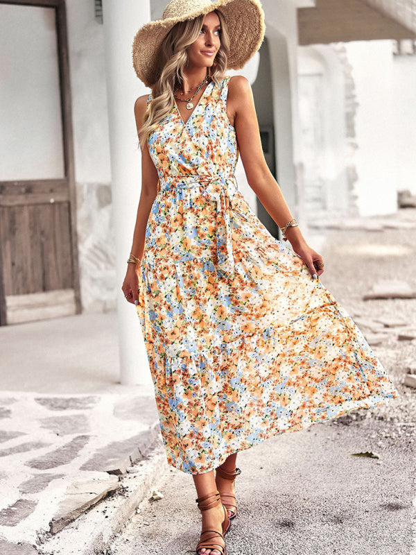 New waist waist vest casual resort style dress