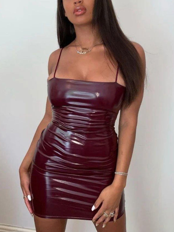 New fashionable PU sexy suspender waist and hip dress
