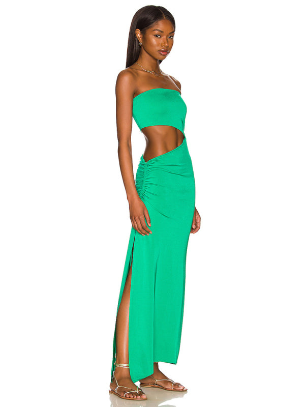 Floral Print Strapless Hollow Out Maxi Dress