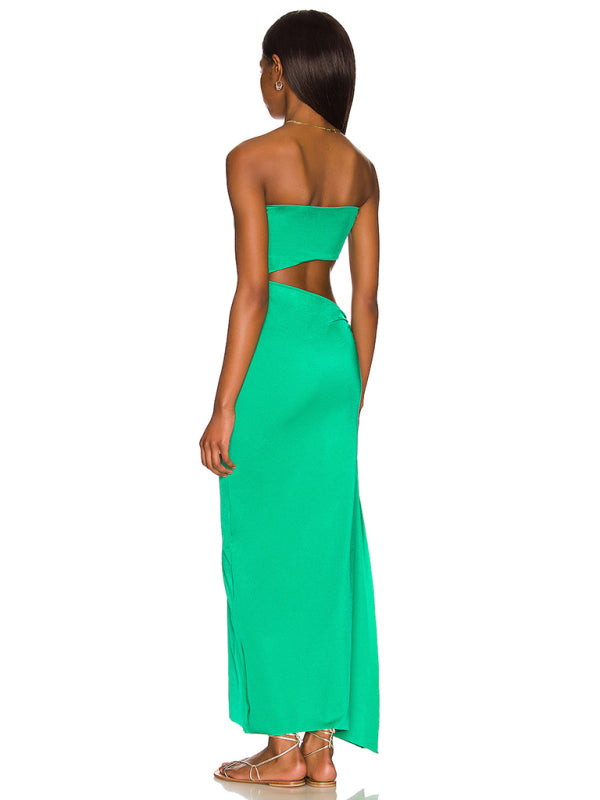 Floral Print Strapless Hollow Out Maxi Dress