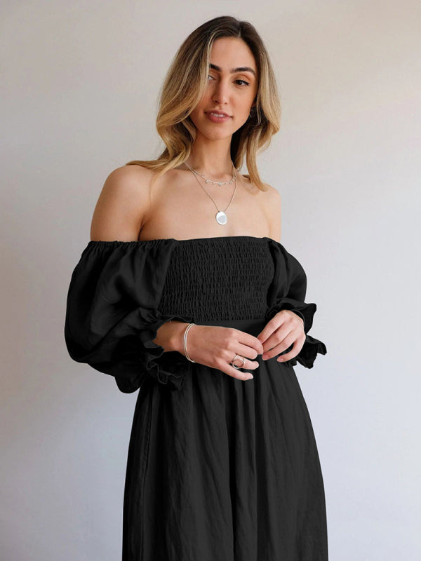 New style rope belt ruffled lantern sleeve dress