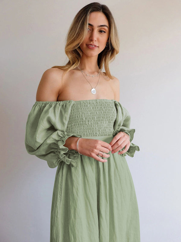 New style rope belt ruffled lantern sleeve dress