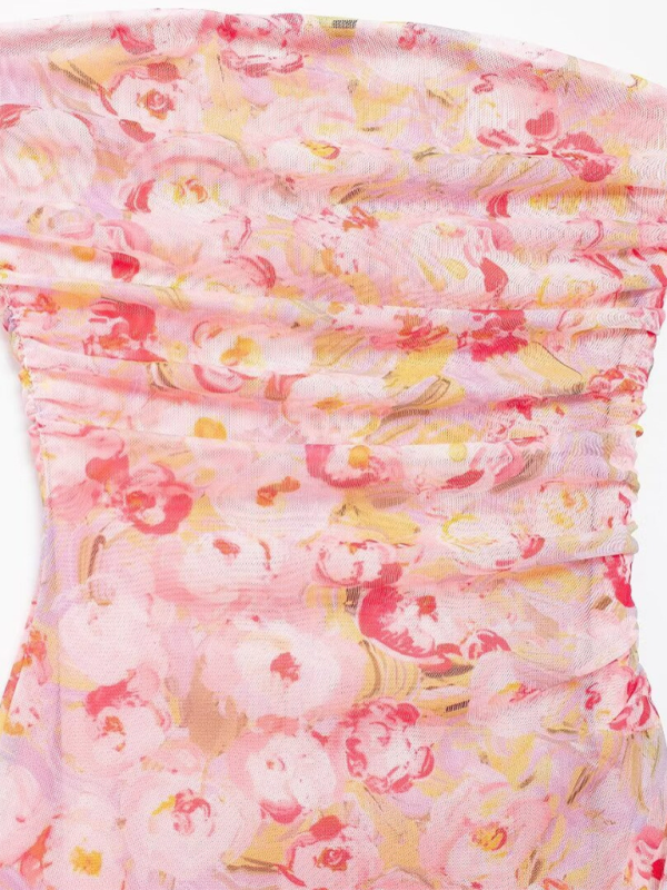 Women's Floral Print Tulle Bandeau Resort Dress