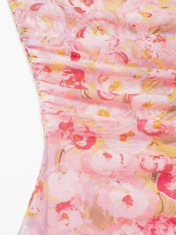 Women's Floral Print Tulle Bandeau Resort Dress