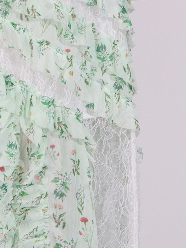 New style printed lace design holiday suspender dress