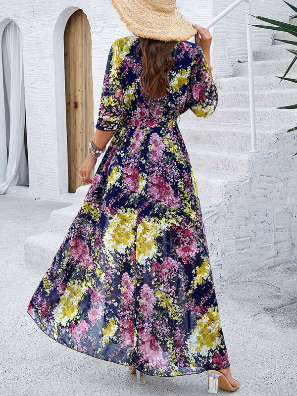 Holiday Royal Blue Printed Tie-Strap Maxi Dress
