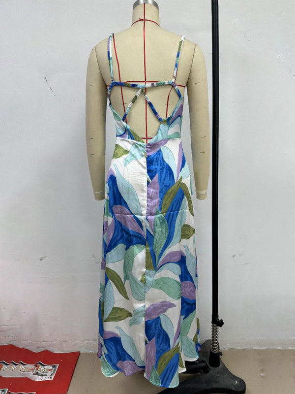 Fashion Printed Sleeveless Backless Dress