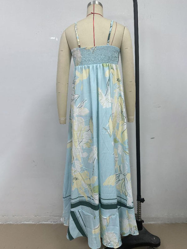 Striped print flared suspender dress