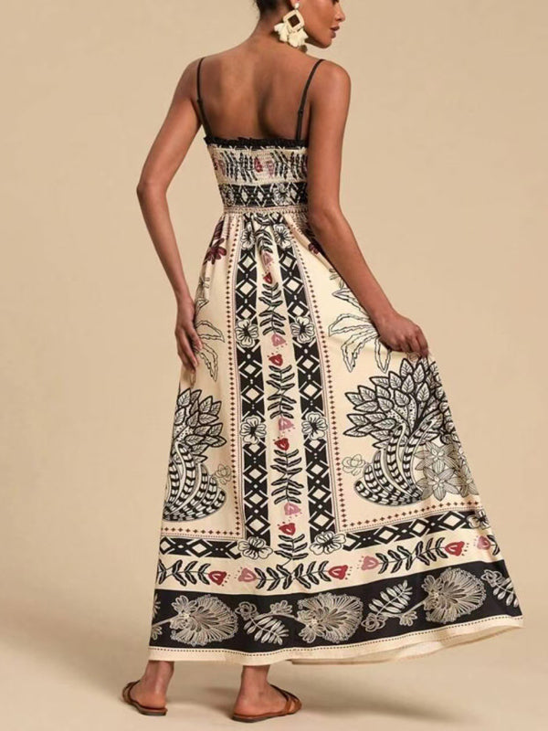 Floral print sleeveless waisted resort dress