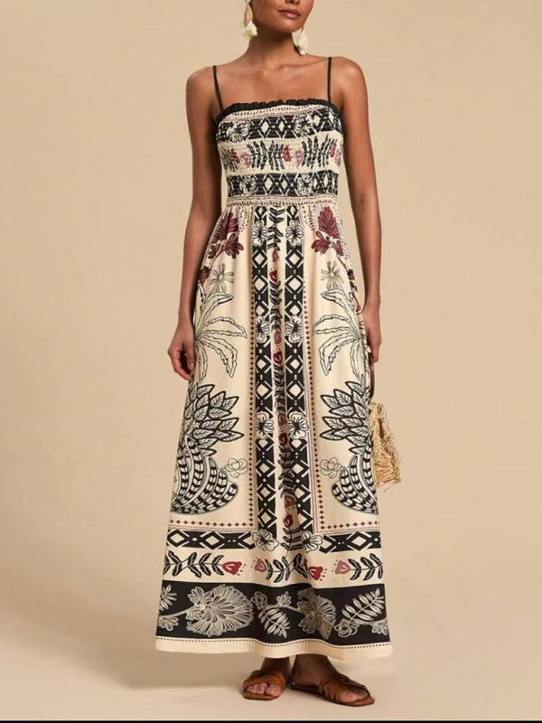 Floral print sleeveless waisted resort dress