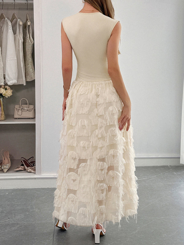 Elegant deep V paneled long dress