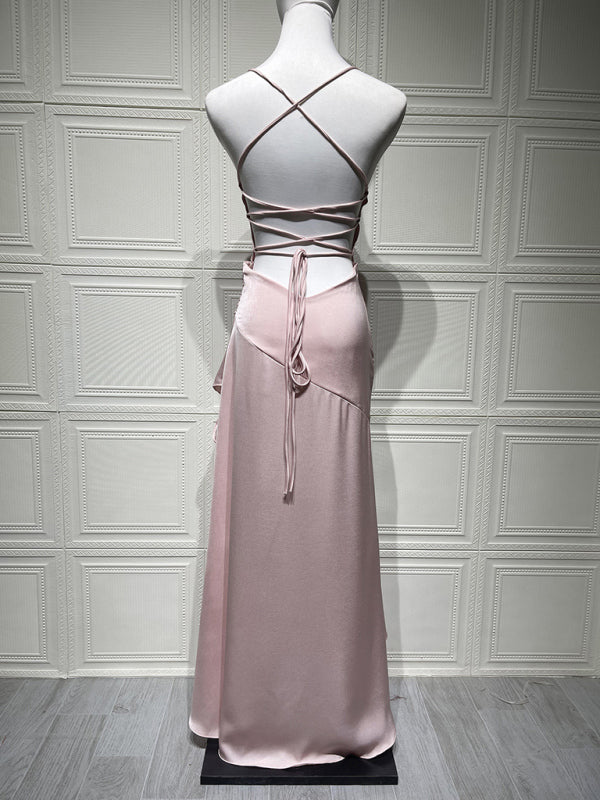 Sexy halter dress with ruffled, irregular hem.